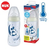 NUK First Choice+ шише ПП 300мл силикон цуцла 6+/M "Night Fluo Disney Mickey" - Temperature Control