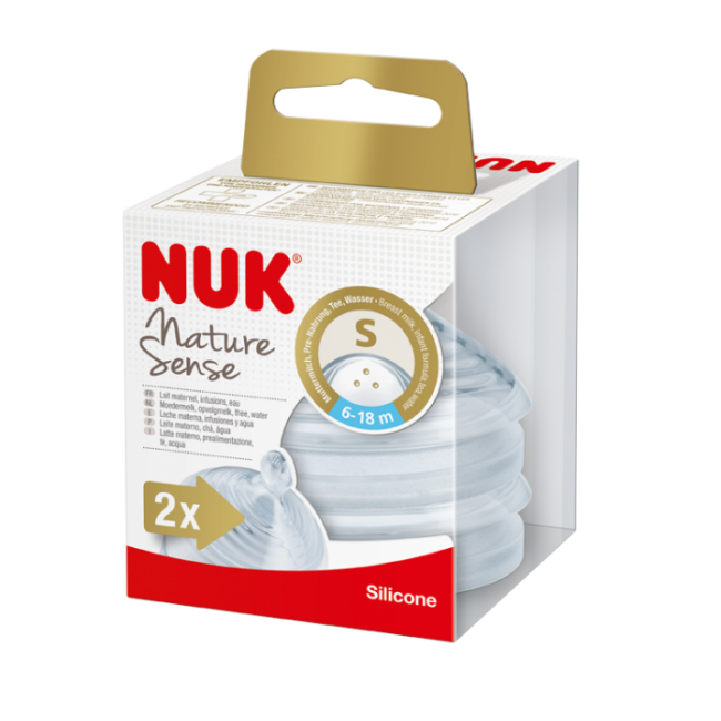 NUK Nature Sense Анатомска, антиколик цуцла за шише 2/пакување (0+/6+мес) "S" отвор