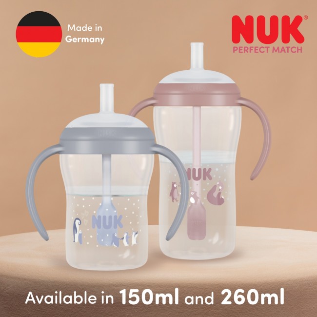NUK Perfect Match Learner Straw Cup "Шишенце со Рачки и Некапечкo Цевче150/260ml" 8m+