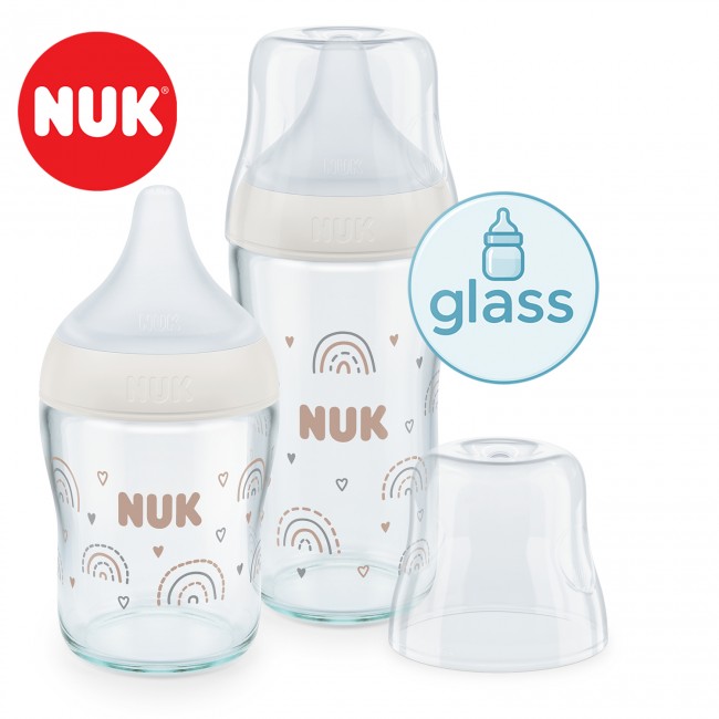 NUK Perfect Match Anti-Colic, Temperature Control Беби Шишенце СТАКЛО со силикон цуцла (120/230ml) 0+м