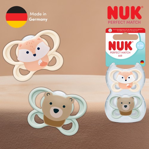 NUK Цуцла Лажалка Анатомска Силикон "Perfect Match AIR"2/box (0-2m)
