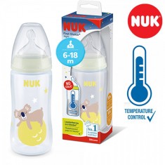 NUK First Choice+ шише ПП 300мл силикон цуцла Flow Control(6-18мес.) "Night Fluo" - Temperature Control