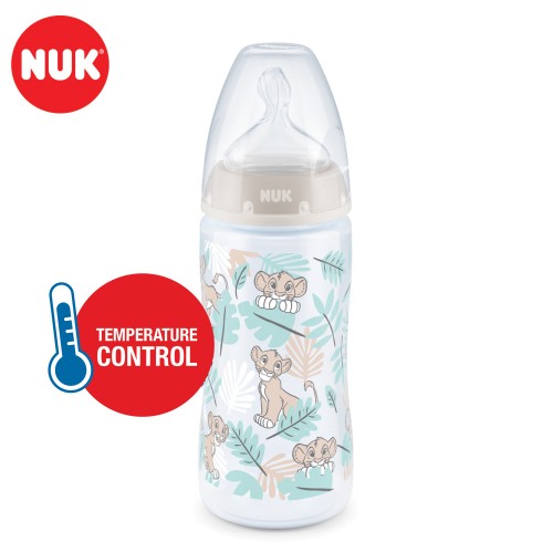 NUK First Choice+ шише ПП300мл силикон цуцла  "Disney Lion King" (6-18 мес.) - Temperature Control