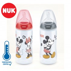 NUK First Choice+ шише ПП300мл силикон цуцла  "Mickey - Minnie Mouse" (6-18 мес.) - Temperature Control