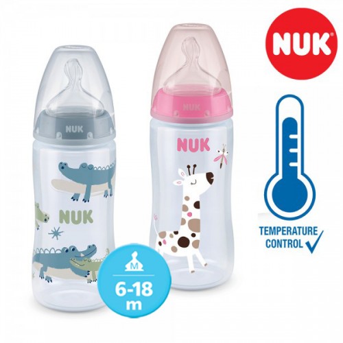 NUK First Choice+ шише ПП 300мл силикон цуцла Flow Control (6-18мес.) - Temperature Control