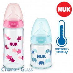 NUK First Choice+ шишенце стакло 120/240мл силикон анатомска цуцла (0+мес). -Temperature Control