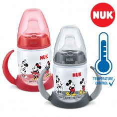 NUK PP First Choice+ шише 150мл со рачки и силикон клунче "Disney Mickey" - Tempеrature Control (6+мес.)