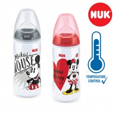 NUK First Choice+ шише ПП300мл силикон цуцла  "Mickey - Minnie Mouse" (6+ мес.) - Temperature Control