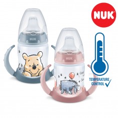 NUK PP First Choice+ шише 150мл со рачки и силикон клунче "Disney Winnie" - Tempеrature Control (6+мес.)