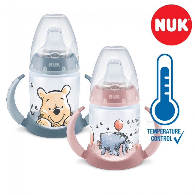 NUK PP First Choice+ шише 150мл со рачки и силикон клунче "Disney Winnie" - Tempеrature Control (6+мес.)