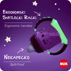 NUK PP First Choice+ Флуросцентно шише со рачки и силикон клунче "Glow In The Dark" - (6+мес.)