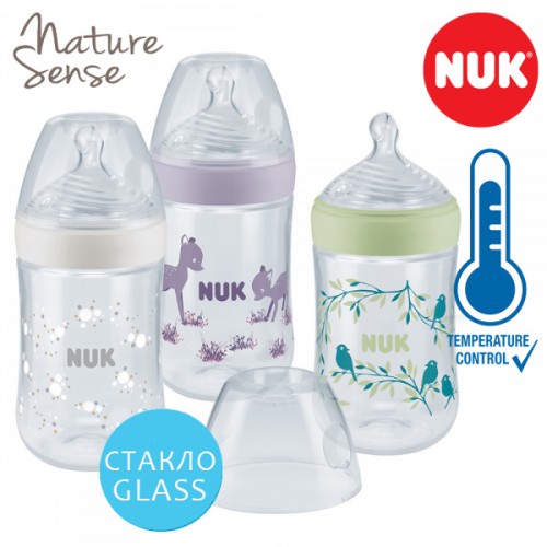 NUK Nature Sense шишенцe Стакло 120/240мл anatomic anti-colic цуцла (0+мес) - Temperature Control