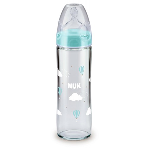 NUK New Classic беби шишенце Стакло 240 мл со силикон цуцла (0+м.)