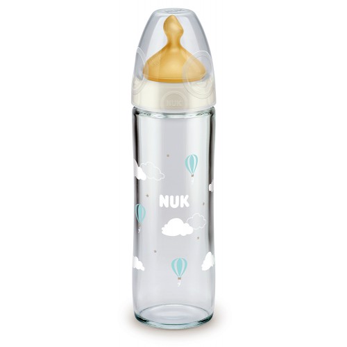 NUK New Classic беби шишенце Стакло 240 мл со силикон цуцла (0+м.)